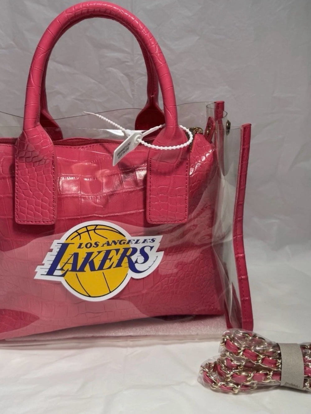 Rare Lakers Limited Overtime Stadium Ready Pink Faux Leather Purse Handbag NWOT